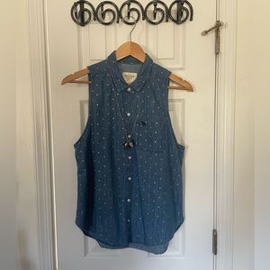 Retro A&F Denim Polkadot Sleeveless Button Down